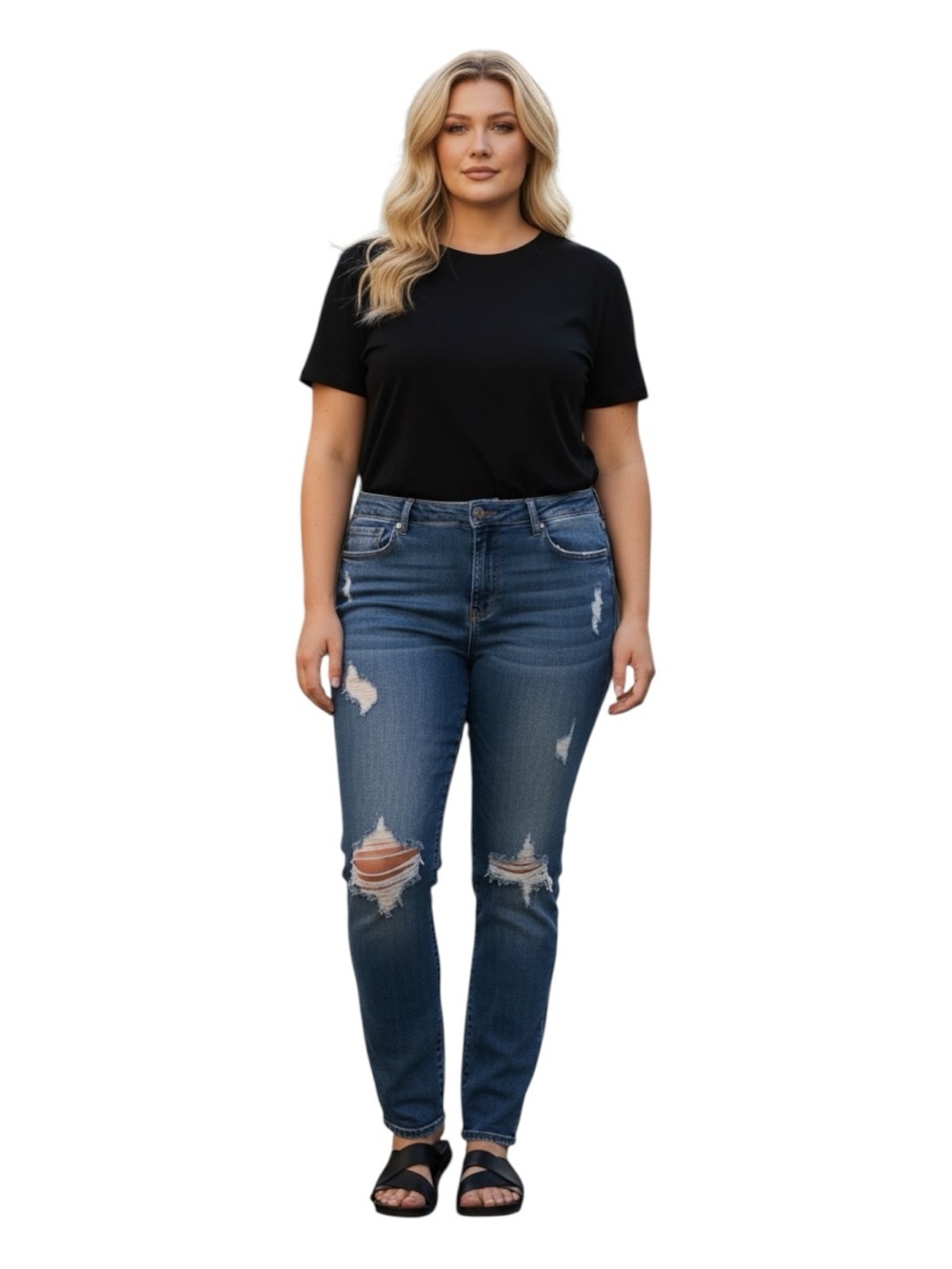 torrid Plus Size 24R Medium Blue Ripped High-Rise Skinny Jeans
